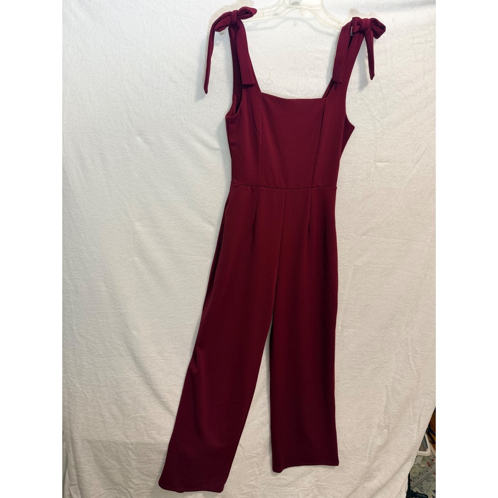 Mi Ami Women Burgundy Tie Shoulder Wide Leg Sleeveless Jumpsuit Size M